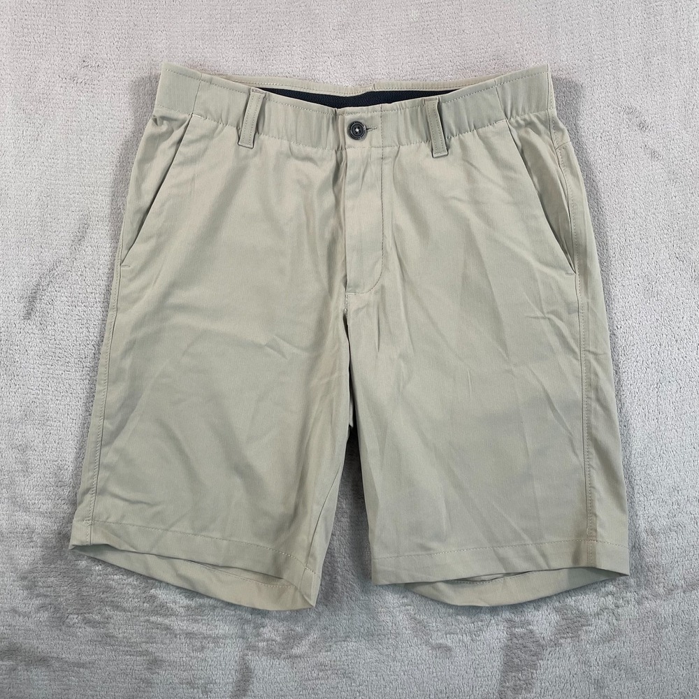 Under Armour Match Play Golf Shorts Men 32 Beige HeatGear Performance 10" NWOT